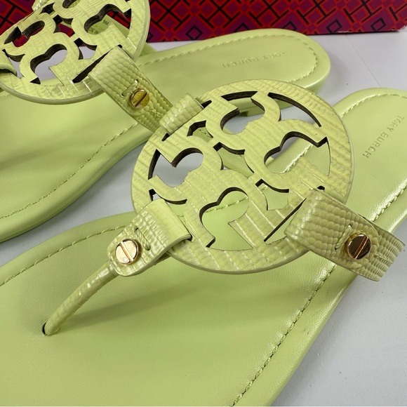 Tory Burch Miller Women’s Size 9 Lime Leaf Embossed Leather Sandal New w/ Box - Picture 3 of 9
